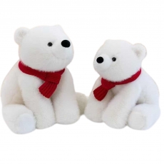 Мягкая игрушка белый медведь с красным шарфом лежачий 38 см для призов